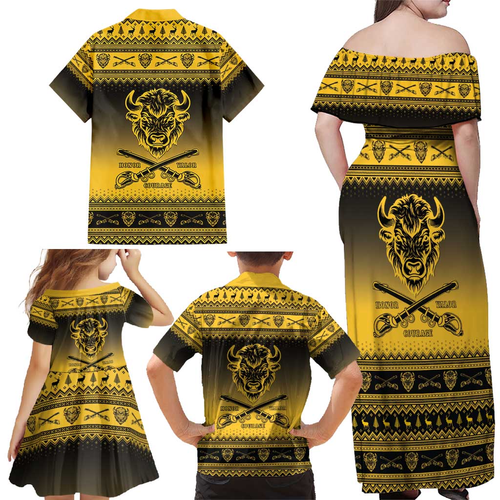 Buffalo Soldiers Christmas Family Matching Off Shoulder Maxi Dress and Hawaiian Shirt 9th Cavalry Regiment - Wonder Print Shop