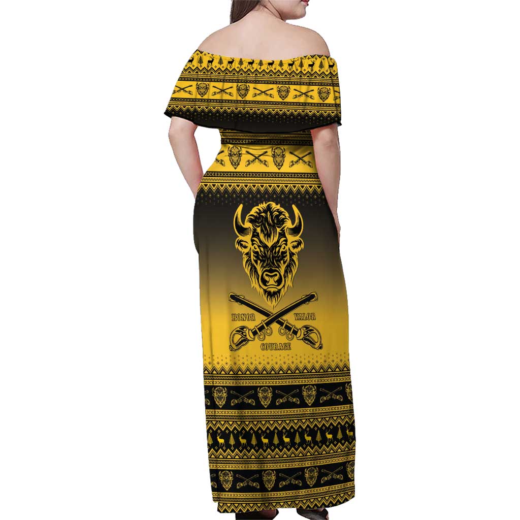 Buffalo Soldiers Christmas Family Matching Off Shoulder Maxi Dress and Hawaiian Shirt 9th Cavalry Regiment - Wonder Print Shop