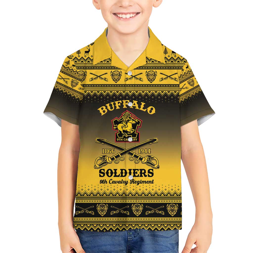 Buffalo Soldiers Christmas Family Matching Short Sleeve Bodycon Dress and Hawaiian Shirt 9th Cavalry Regiment - Wonder Print Shop