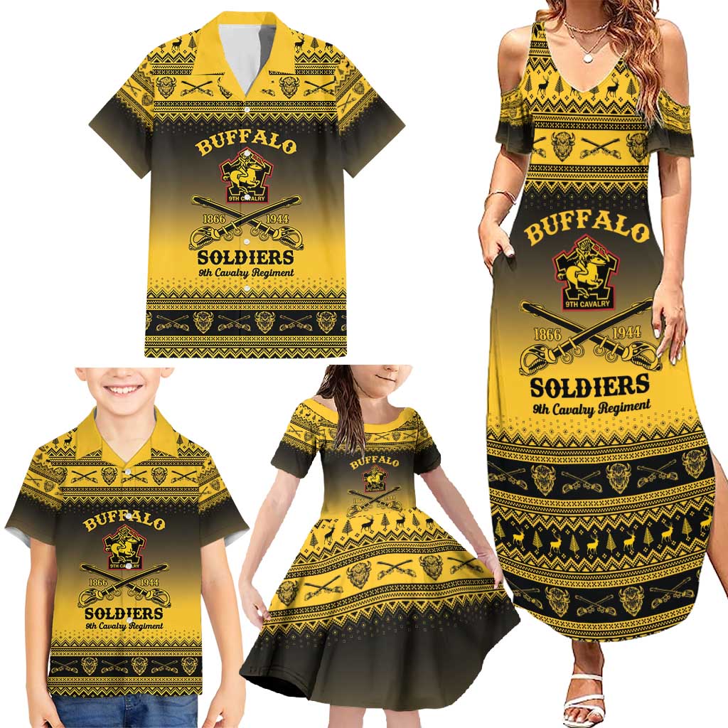 Buffalo Soldiers Christmas Family Matching Summer Maxi Dress and Hawaiian Shirt 9th Cavalry Regiment - Wonder Print Shop