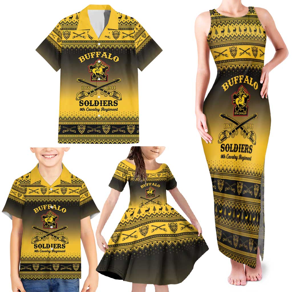 Buffalo Soldiers Christmas Family Matching Tank Maxi Dress and Hawaiian Shirt 9th Cavalry Regiment - Wonder Print Shop