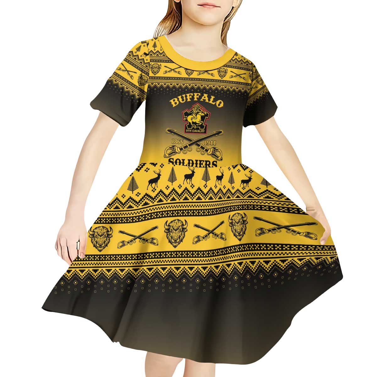 Buffalo Soldiers Christmas Kid Short Sleeve Dress 9th Cavalry Regiment - Wonder Print Shop