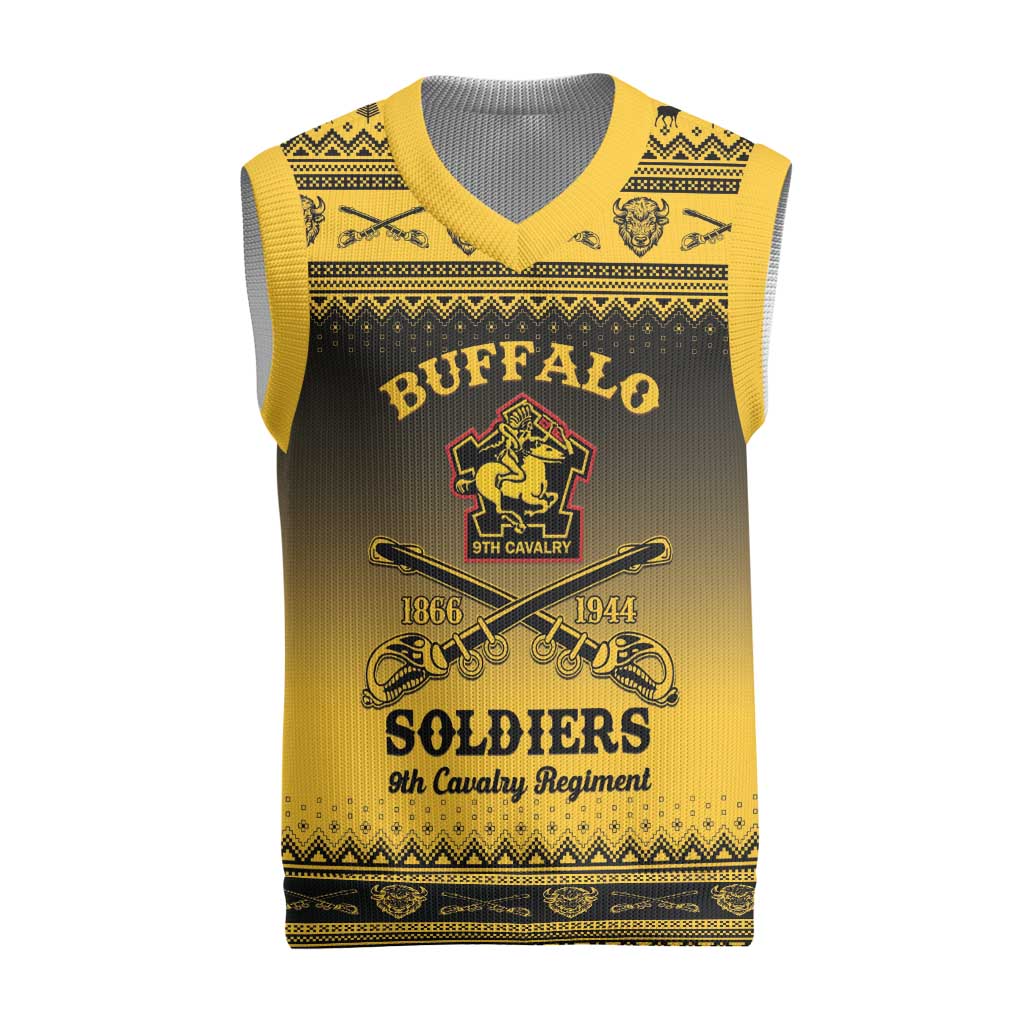 Buffalo Soldiers Christmas Knitted V-Neck Vest 9th Cavalry Regiment - Wonder Print Shop
