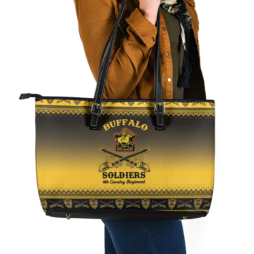Buffalo Soldiers Christmas Leather Tote Bag 9th Cavalry Regiment - Wonder Print Shop
