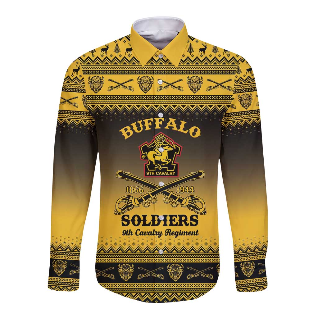 Buffalo Soldiers Christmas Long Sleeve Button Shirt 9th Cavalry Regiment - Wonder Print Shop