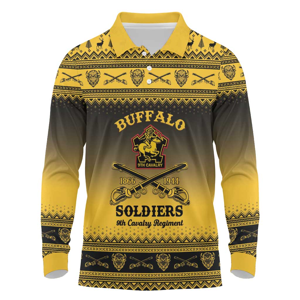 Buffalo Soldiers Christmas Long Sleeve Polo Shirt 9th Cavalry Regiment - Wonder Print Shop