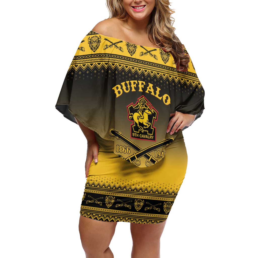 Buffalo Soldiers Christmas Off Shoulder Short Dress 9th Cavalry Regiment - Wonder Print Shop
