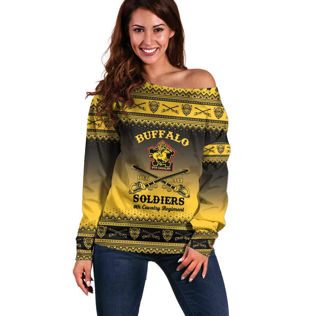 Buffalo Soldiers Christmas Off Shoulder Sweater 9th Cavalry Regiment - Wonder Print Shop