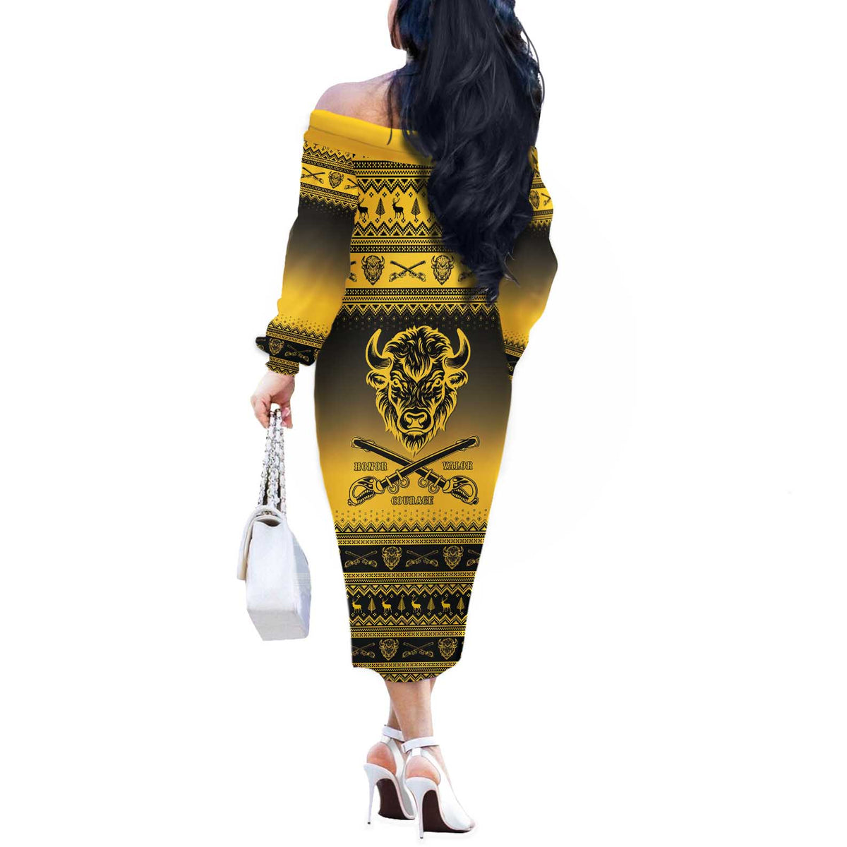 Buffalo Soldiers Christmas Off The Shoulder Long Sleeve Dress 9th Cavalry Regiment - Wonder Print Shop