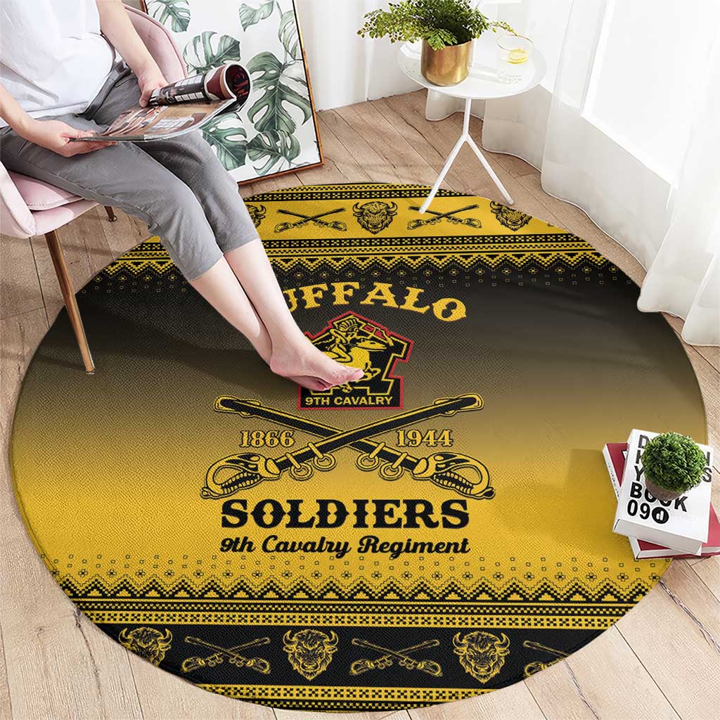 Buffalo Soldiers Christmas Round Carpet 9th Cavalry Regiment - Wonder Print Shop