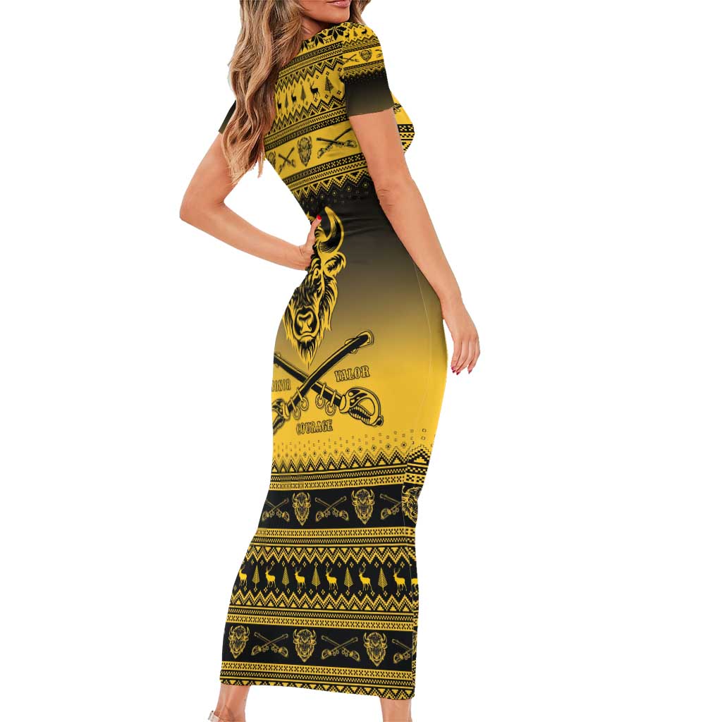 Buffalo Soldiers Christmas Short Sleeve Bodycon Dress 9th Cavalry Regiment - Wonder Print Shop