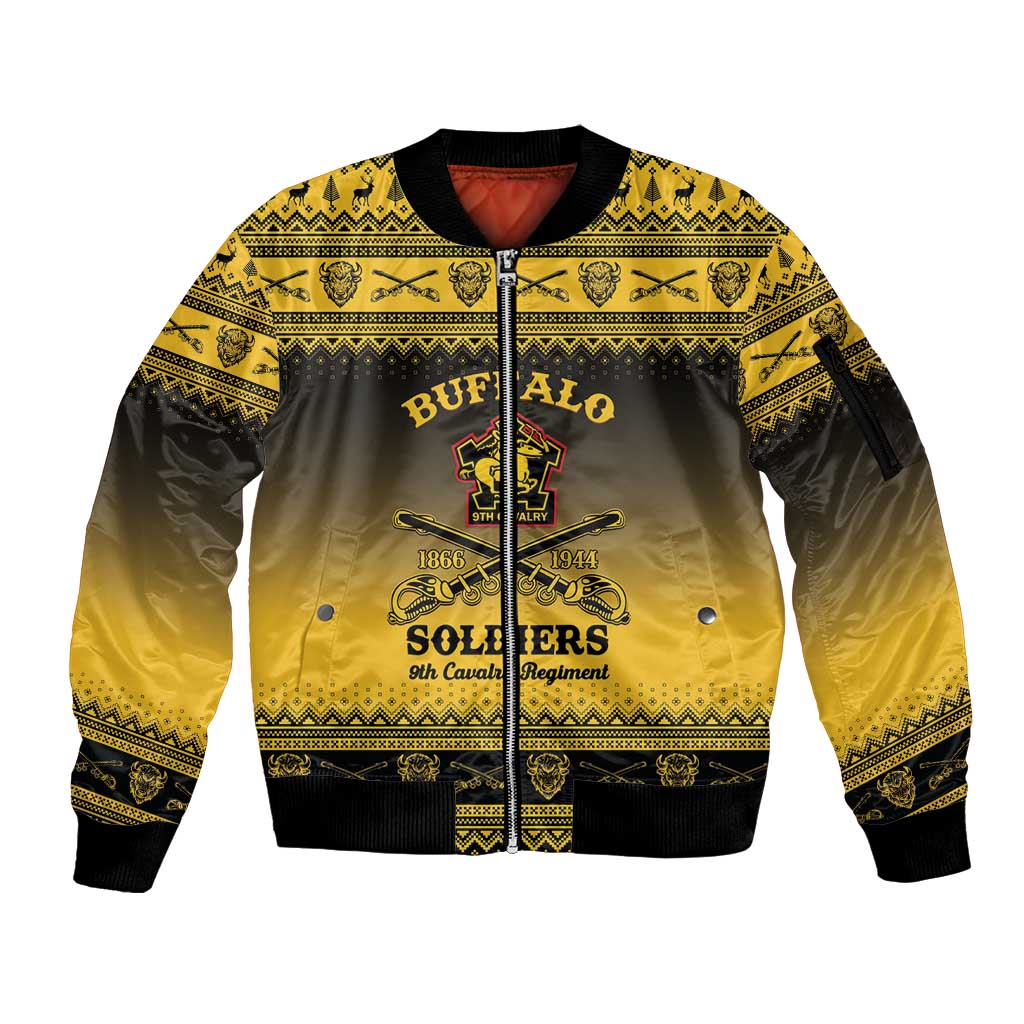 Buffalo Soldiers Christmas Sleeve Zip Bomber Jacket 9th Cavalry Regiment - Wonder Print Shop