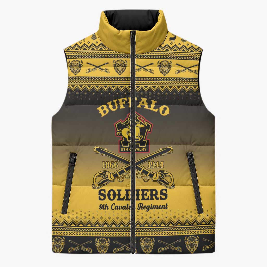 Buffalo Soldiers Christmas Sleeveless Puffer Jacket 9th Cavalry Regiment - Wonder Print Shop
