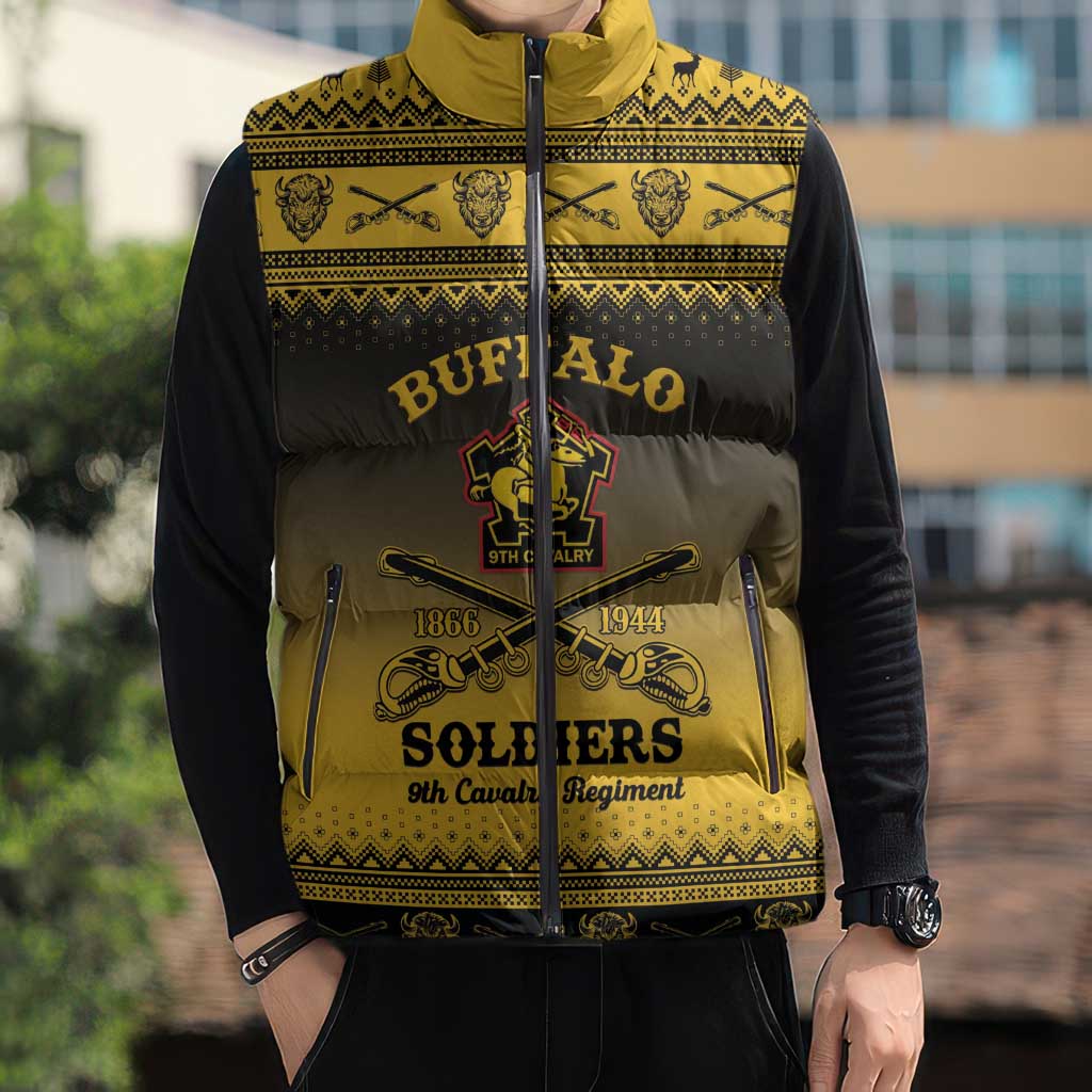 Buffalo Soldiers Christmas Sleeveless Puffer Jacket 9th Cavalry Regiment - Wonder Print Shop