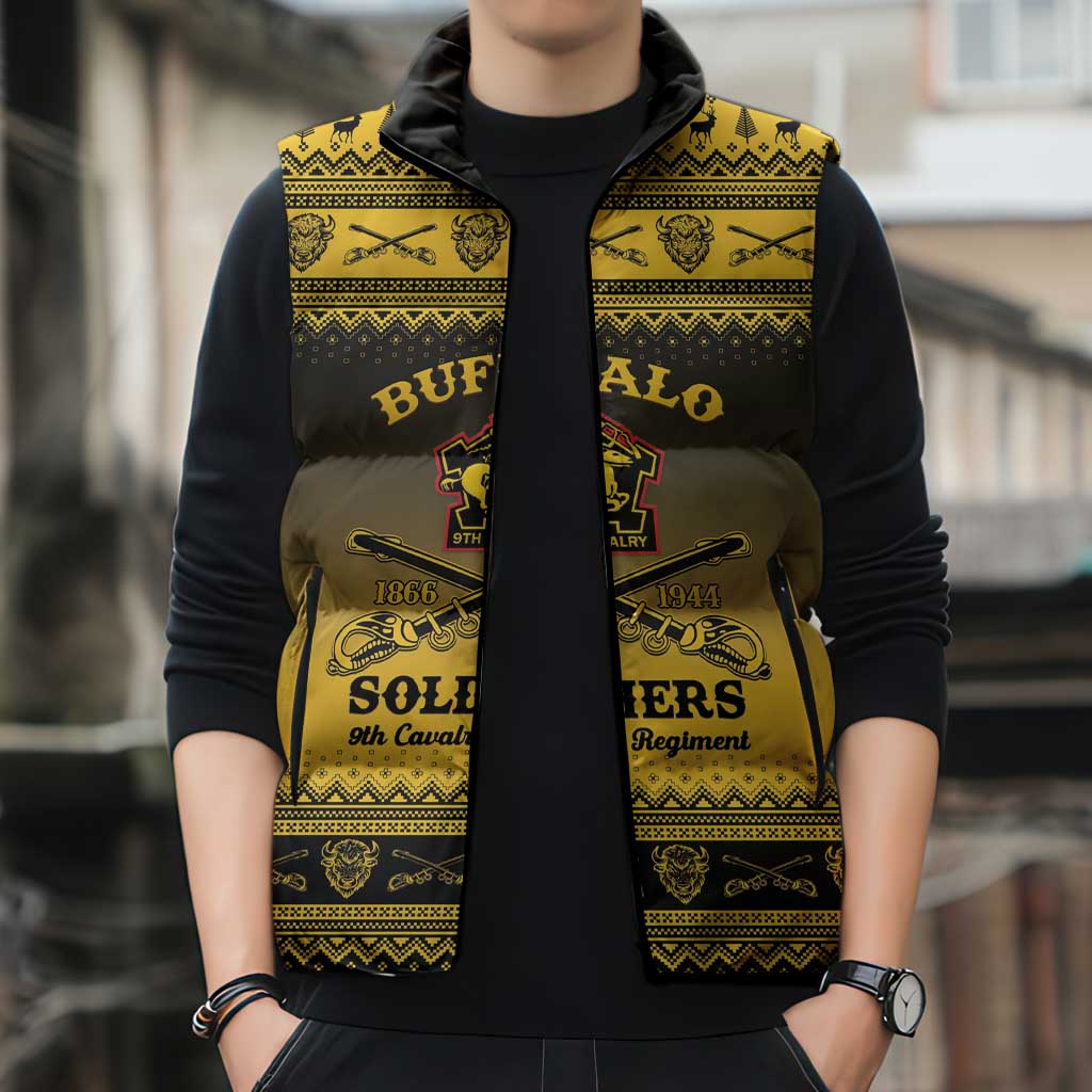 Buffalo Soldiers Christmas Sleeveless Puffer Jacket 9th Cavalry Regiment - Wonder Print Shop