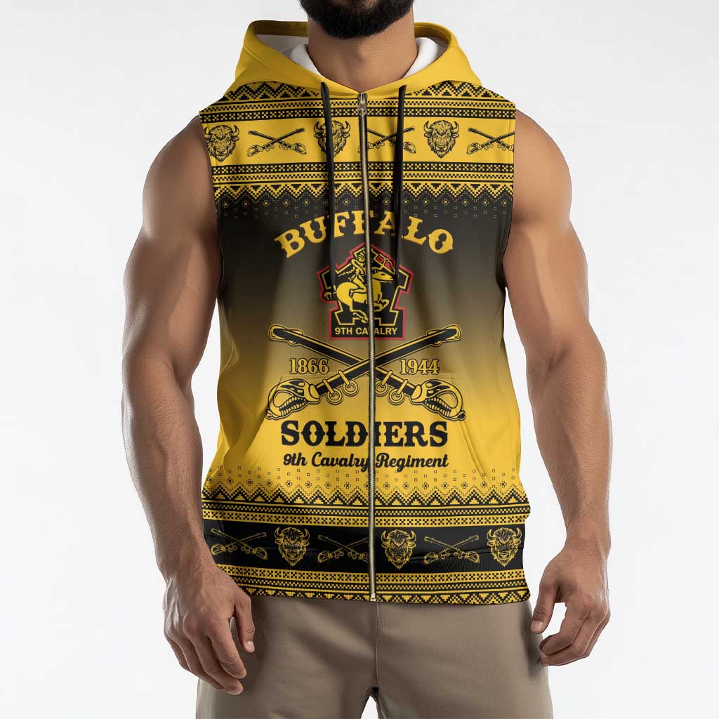 Buffalo Soldiers Christmas Sleeveless Zip Hoodie 9th Cavalry Regiment - Wonder Print Shop