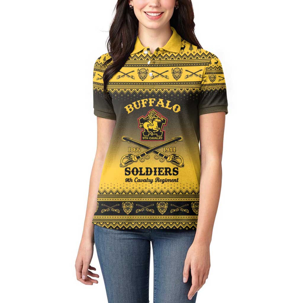 Buffalo Soldiers Christmas Women Polo Shirt 9th Cavalry Regiment - Wonder Print Shop