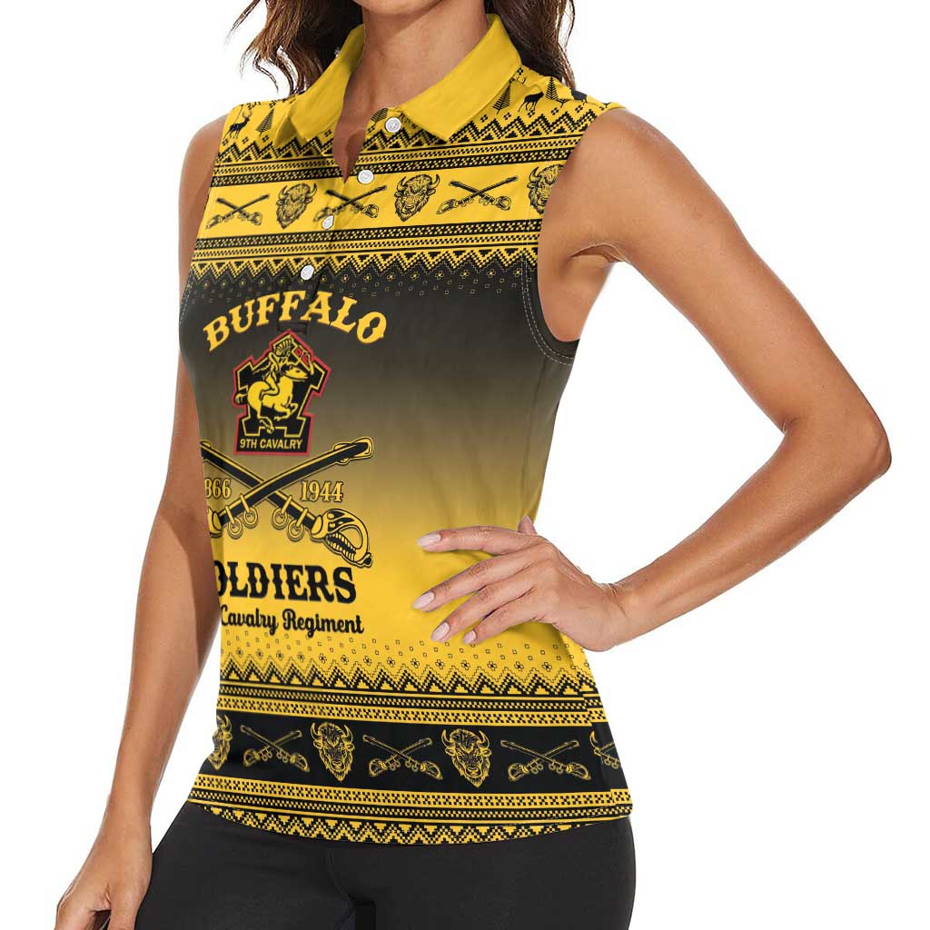Buffalo Soldiers Christmas Women Sleeveless Polo Shirt 9th Cavalry Regiment - Wonder Print Shop