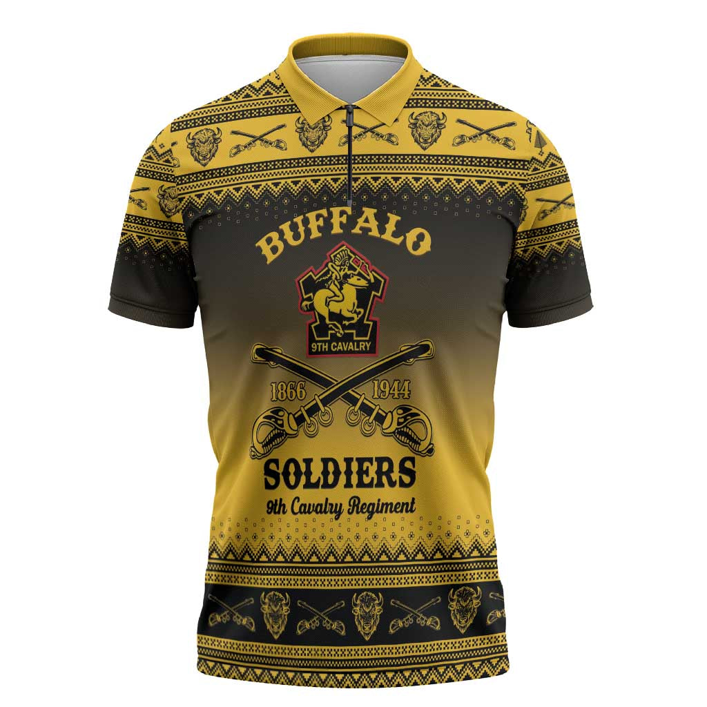 Buffalo Soldiers Christmas Zipper Polo Shirt 9th Cavalry Regiment - Wonder Print Shop