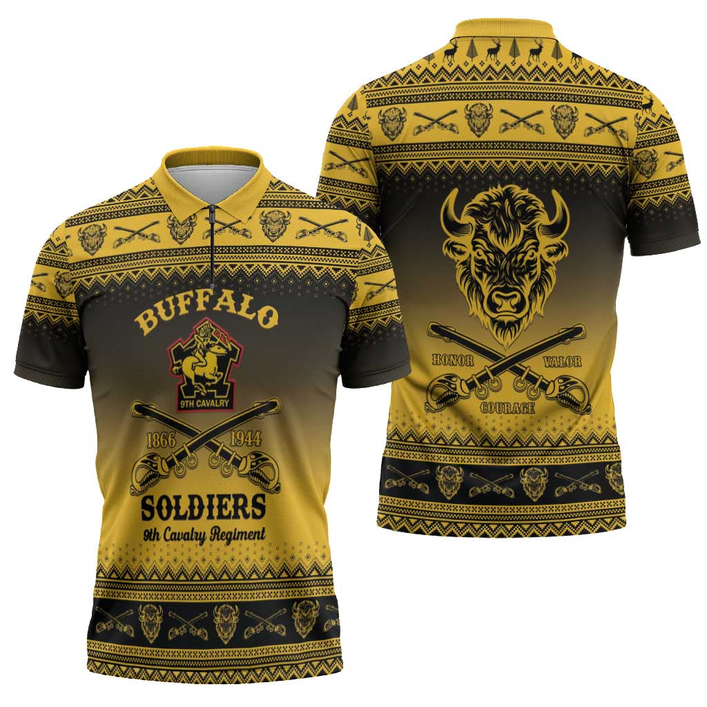 Buffalo Soldiers Christmas Zipper Polo Shirt 9th Cavalry Regiment - Wonder Print Shop