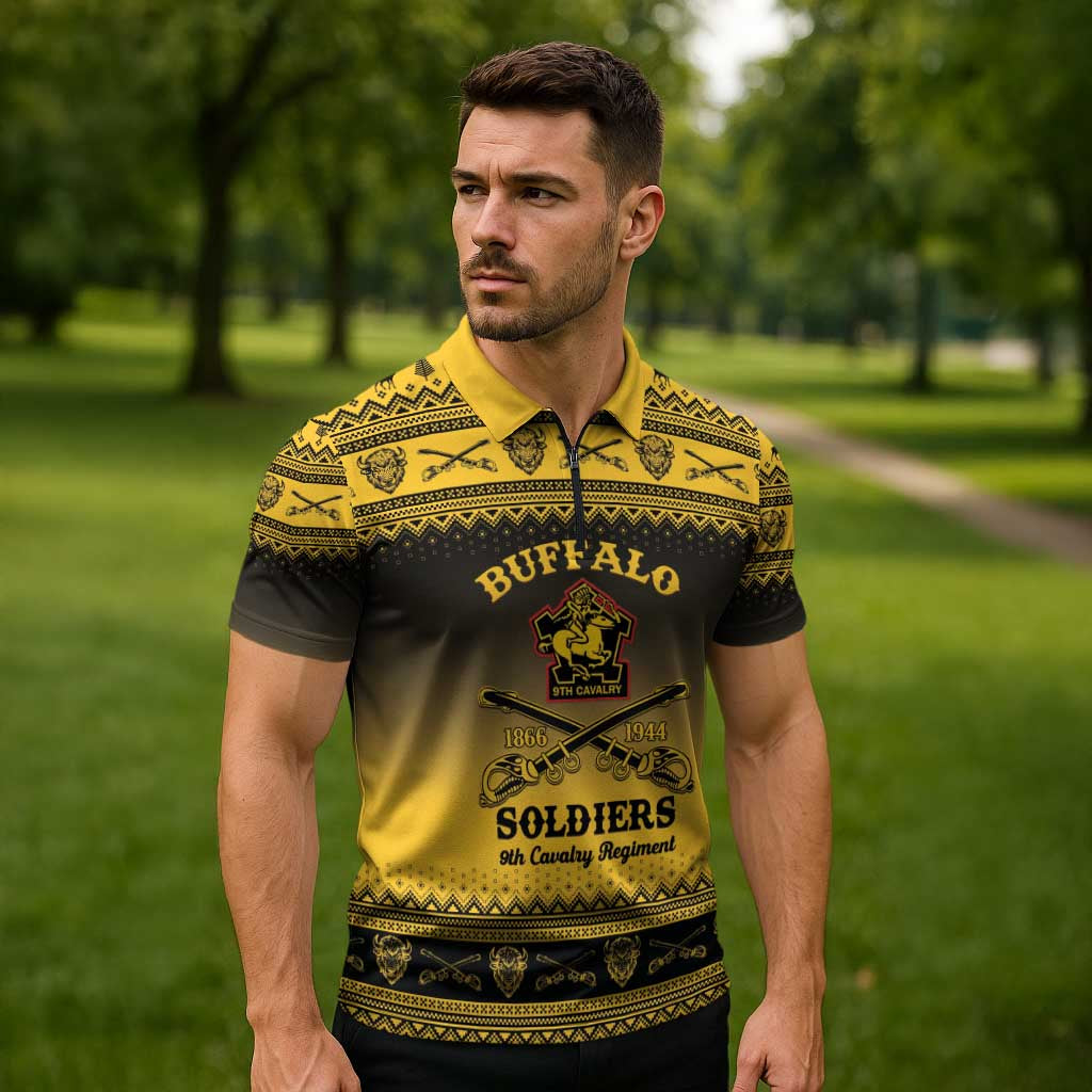 Buffalo Soldiers Christmas Zipper Polo Shirt 9th Cavalry Regiment - Wonder Print Shop