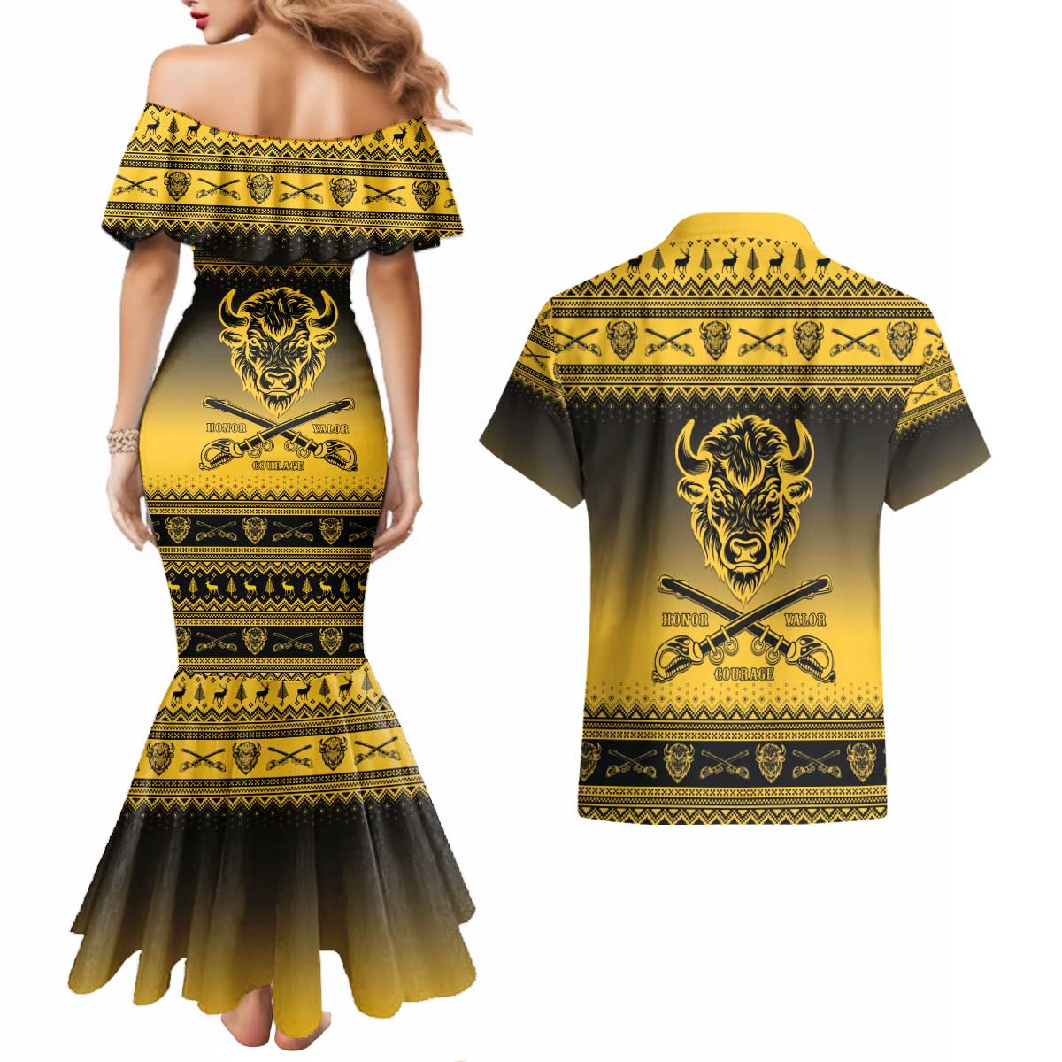 Buffalo Soldiers Christmas Couples Matching Mermaid Dress and Hawaiian Shirt 10th Cavalry Regiment - Wonder Print Shop
