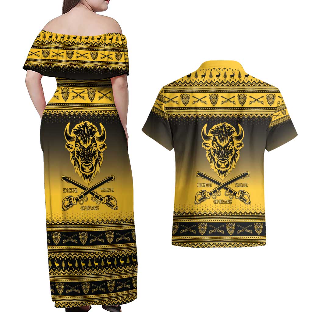Buffalo Soldiers Christmas Couples Matching Off Shoulder Maxi Dress and Hawaiian Shirt 10th Cavalry Regiment - Wonder Print Shop