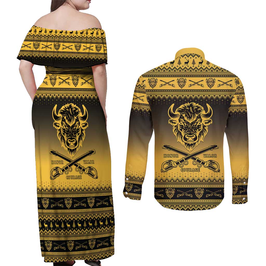 Buffalo Soldiers Christmas Couples Matching Off Shoulder Maxi Dress and Long Sleeve Button Shirt 10th Cavalry Regiment - Wonder Print Shop