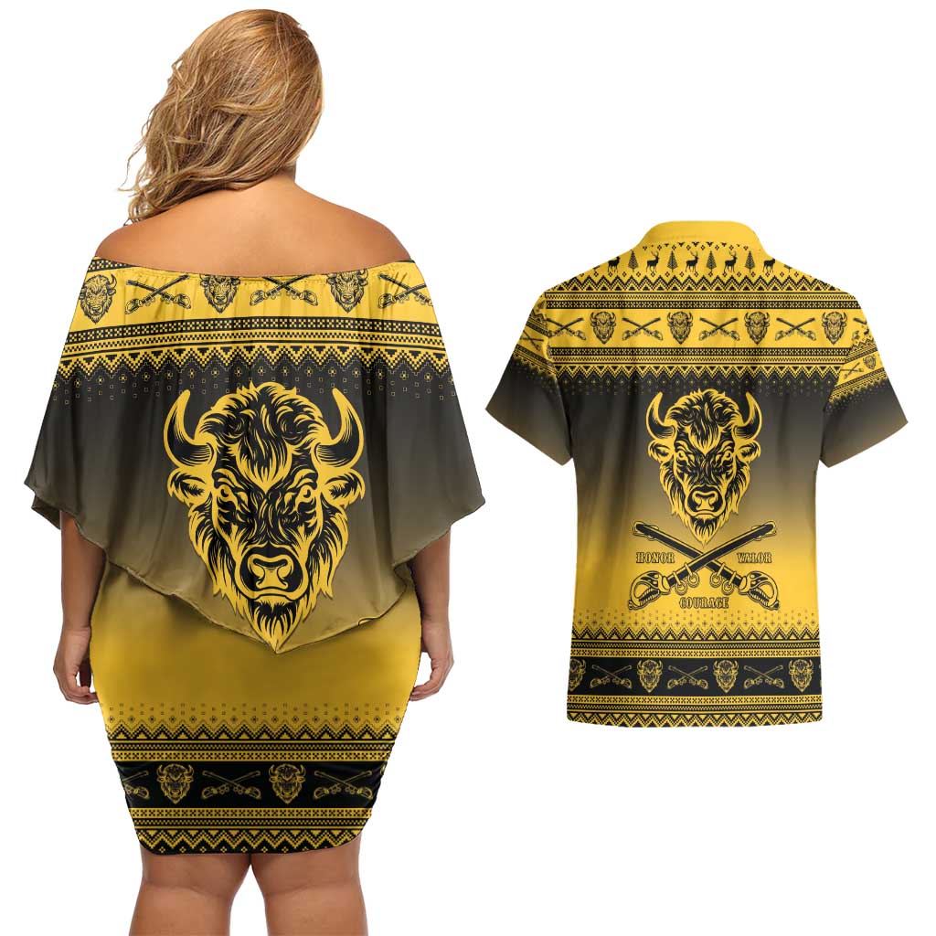 Buffalo Soldiers Christmas Couples Matching Off Shoulder Short Dress and Hawaiian Shirt 10th Cavalry Regiment - Wonder Print Shop