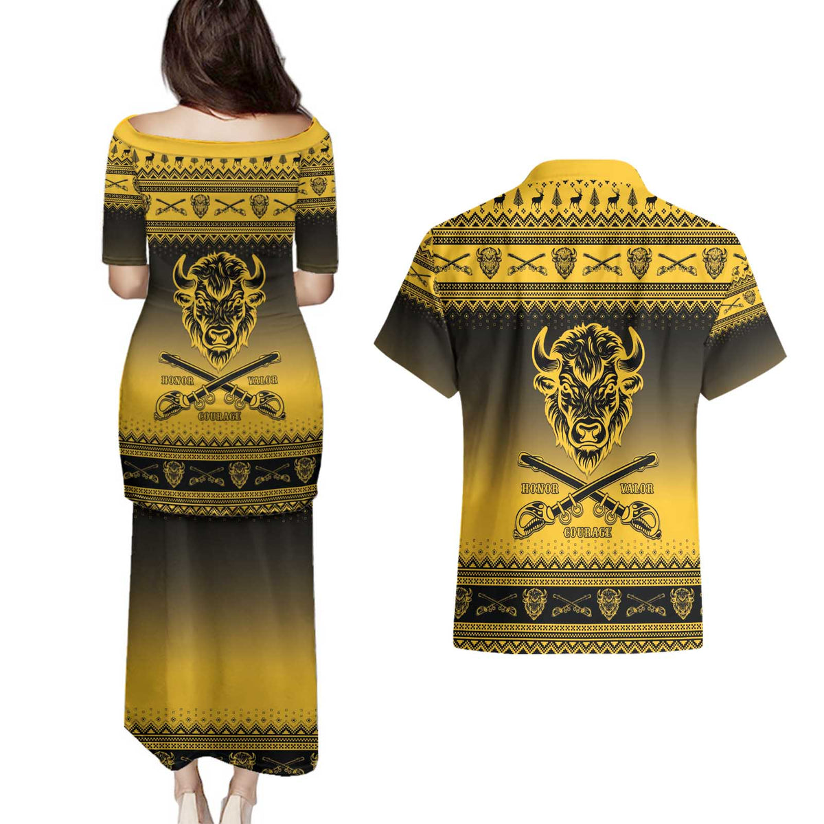 Buffalo Soldiers Christmas Couples Matching Puletasi and Hawaiian Shirt 10th Cavalry Regiment - Wonder Print Shop