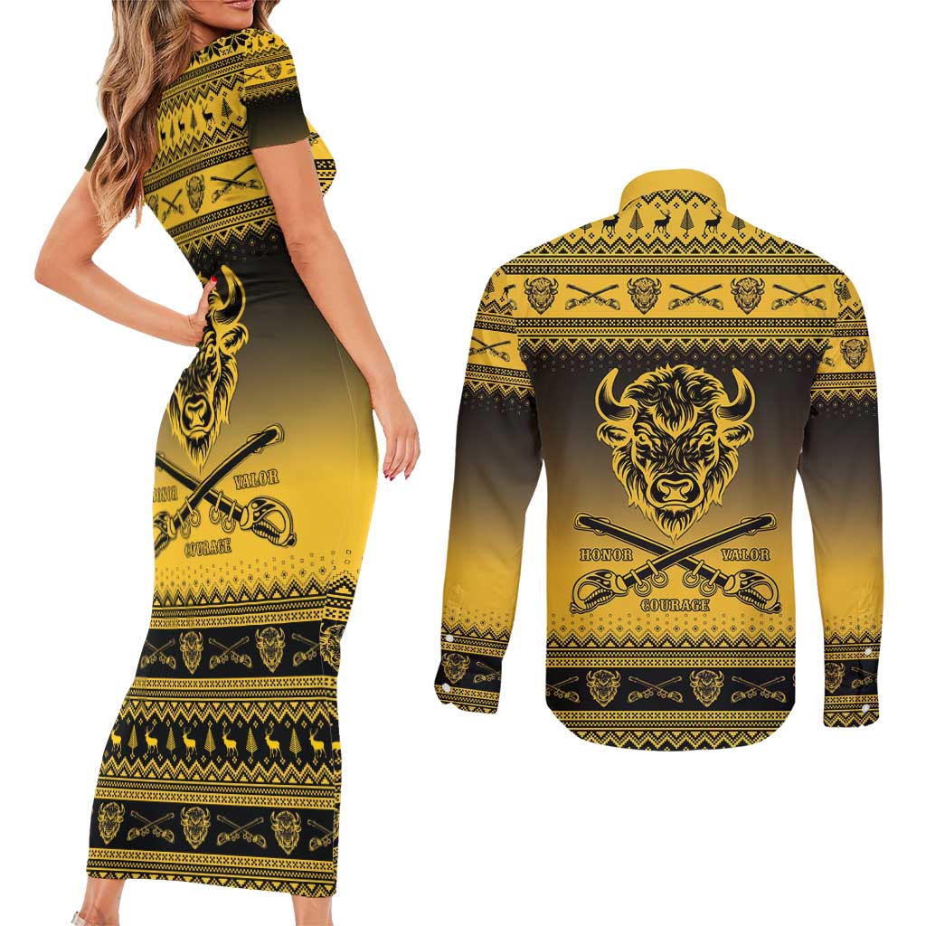 Buffalo Soldiers Christmas Couples Matching Short Sleeve Bodycon Dress and Long Sleeve Button Shirt 10th Cavalry Regiment - Wonder Print Shop