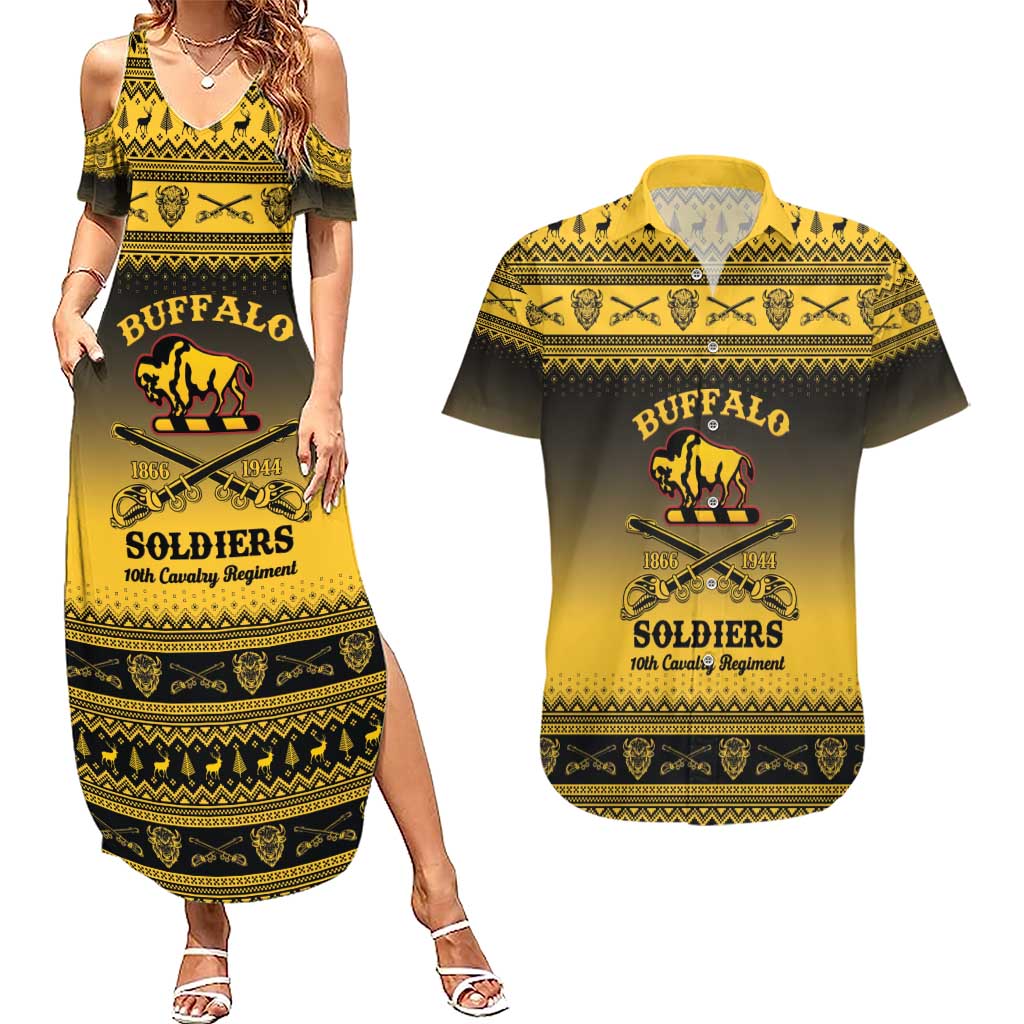 Buffalo Soldiers Christmas Couples Matching Summer Maxi Dress and Hawaiian Shirt 10th Cavalry Regiment - Wonder Print Shop