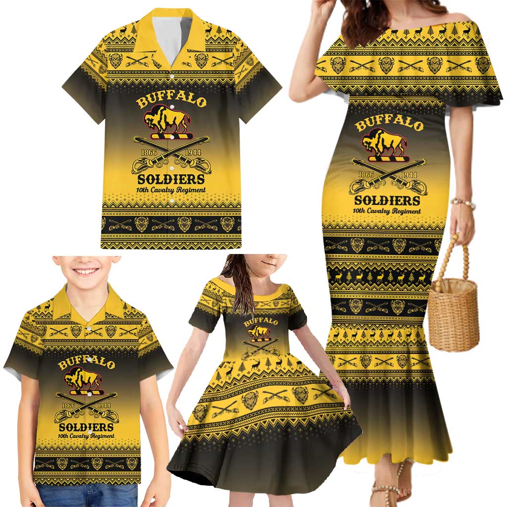Buffalo Soldiers Christmas Family Matching Mermaid Dress and Hawaiian Shirt 10th Cavalry Regiment - Wonder Print Shop