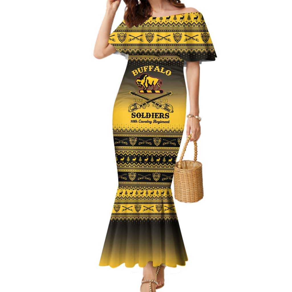 Buffalo Soldiers Christmas Family Matching Mermaid Dress and Hawaiian Shirt 10th Cavalry Regiment - Wonder Print Shop