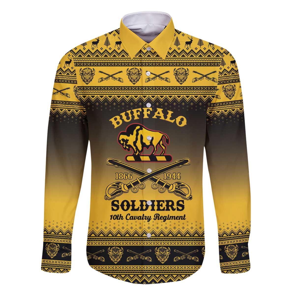 Buffalo Soldiers Christmas Family Matching Off The Shoulder Long Sleeve Dress and Hawaiian Shirt 10th Cavalry Regiment - Wonder Print Shop