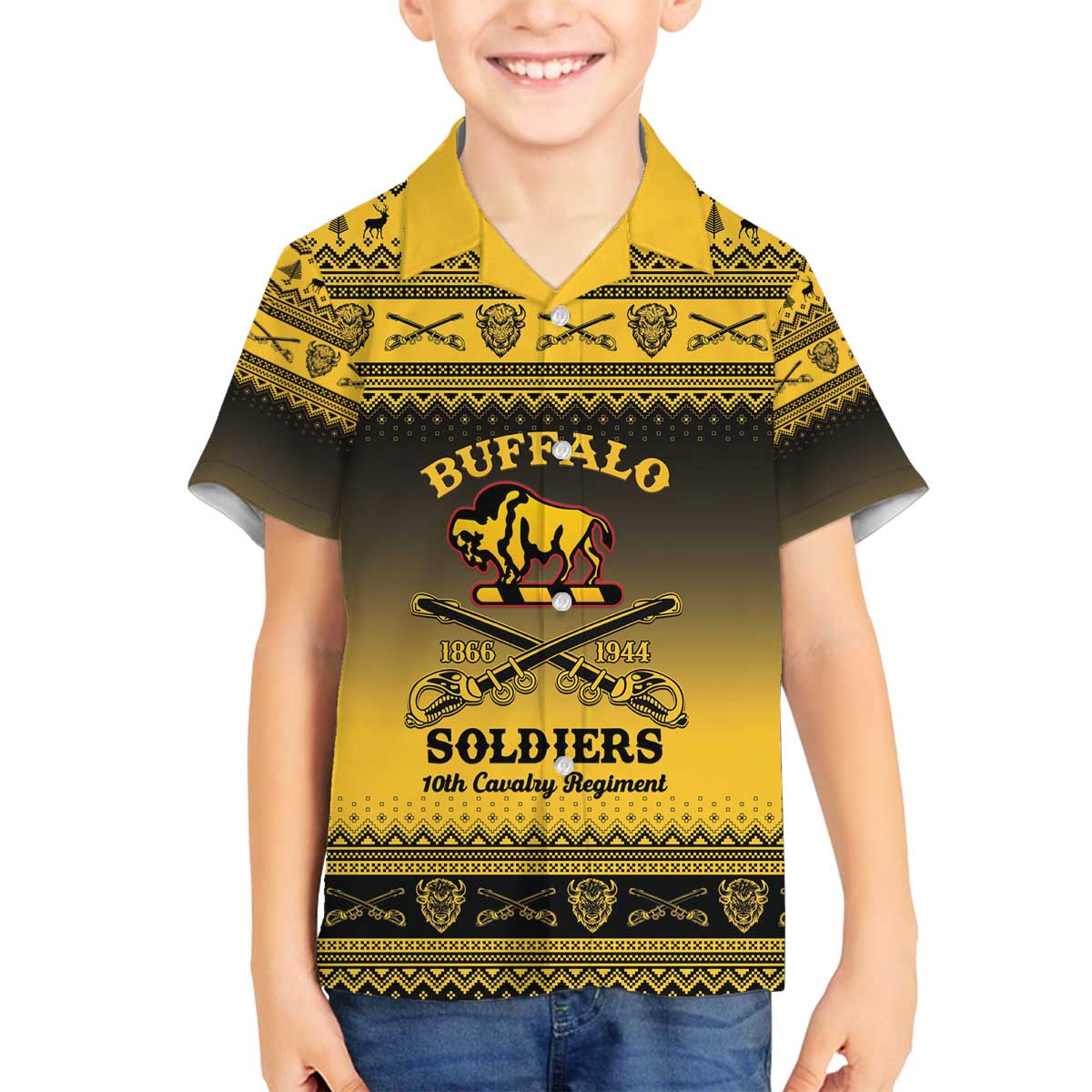 Buffalo Soldiers Christmas Family Matching Off The Shoulder Long Sleeve Dress and Hawaiian Shirt 10th Cavalry Regiment - Wonder Print Shop