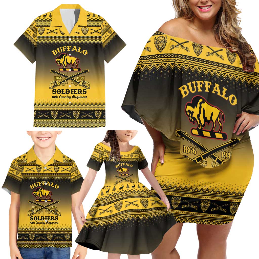 Buffalo Soldiers Christmas Family Matching Off Shoulder Short Dress and Hawaiian Shirt 10th Cavalry Regiment - Wonder Print Shop