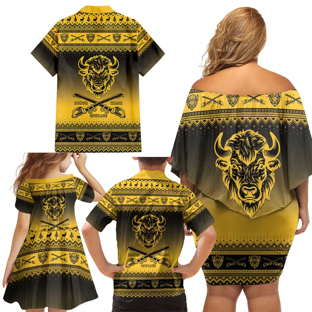 Buffalo Soldiers Christmas Family Matching Off Shoulder Short Dress and Hawaiian Shirt 10th Cavalry Regiment - Wonder Print Shop