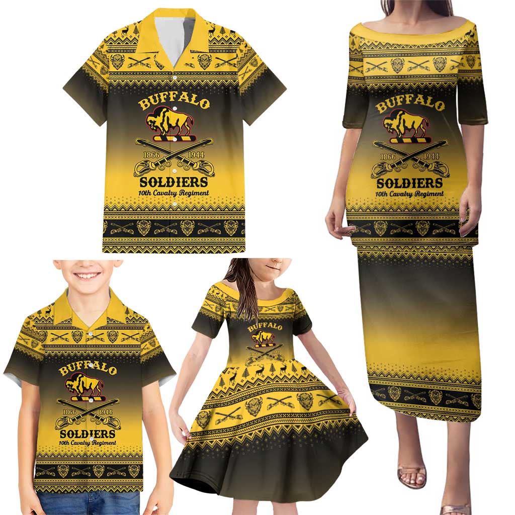 Buffalo Soldiers Christmas Family Matching Puletasi and Hawaiian Shirt 10th Cavalry Regiment - Wonder Print Shop
