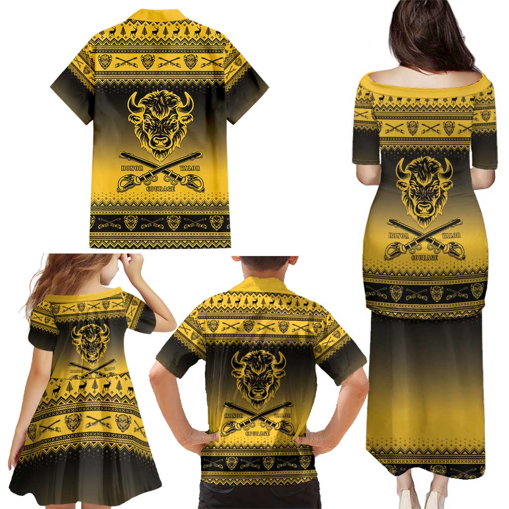 Buffalo Soldiers Christmas Family Matching Puletasi and Hawaiian Shirt 10th Cavalry Regiment - Wonder Print Shop
