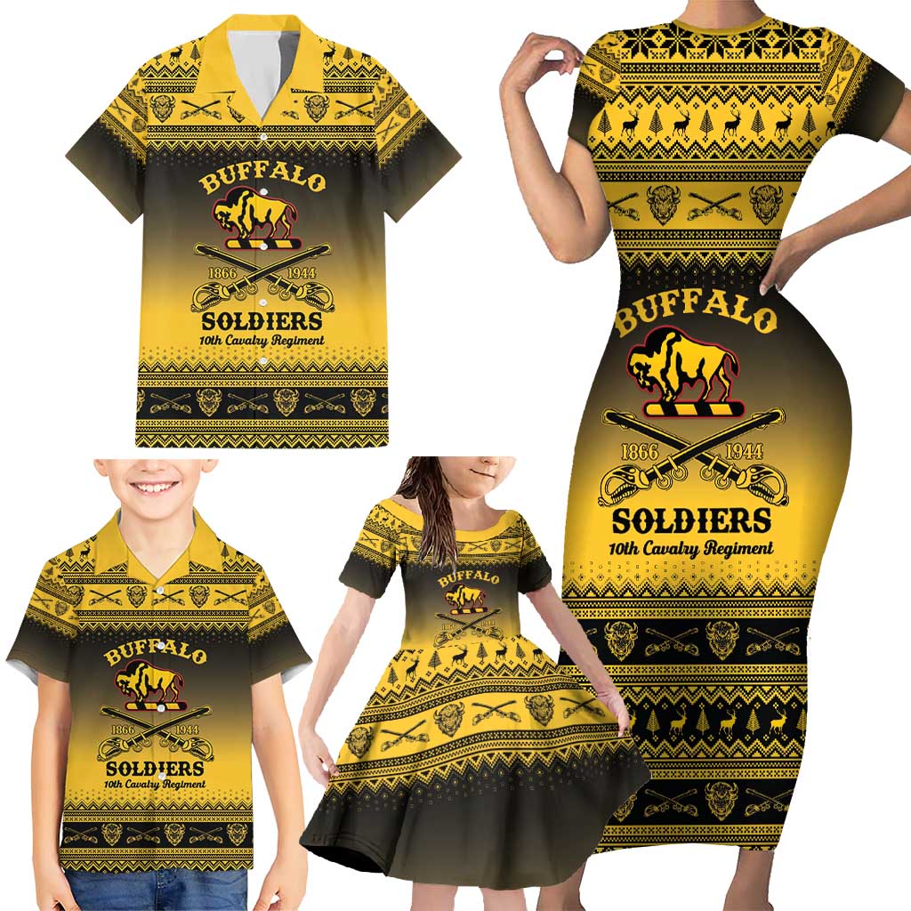 Buffalo Soldiers Christmas Family Matching Short Sleeve Bodycon Dress and Hawaiian Shirt 10th Cavalry Regiment - Wonder Print Shop