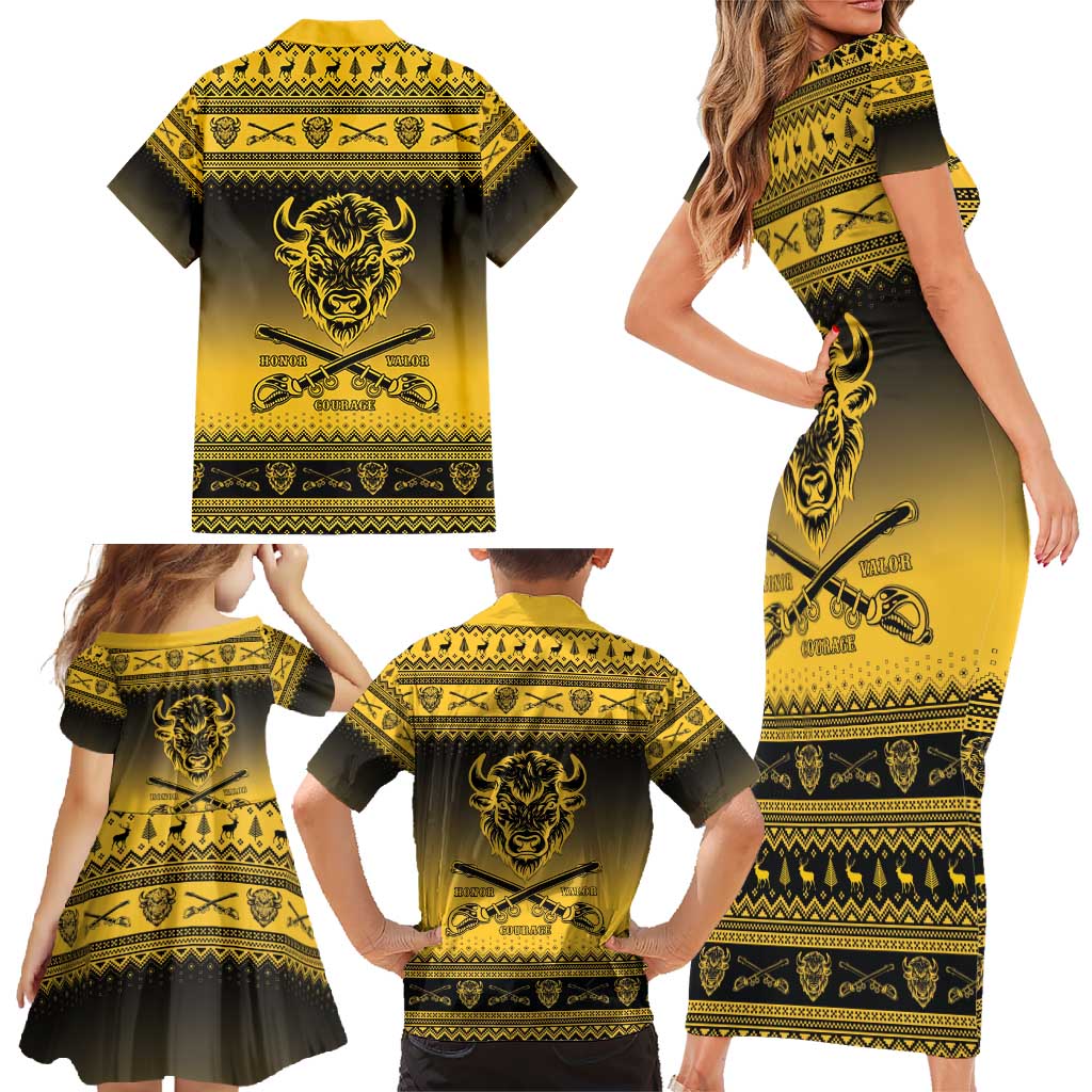 Buffalo Soldiers Christmas Family Matching Short Sleeve Bodycon Dress and Hawaiian Shirt 10th Cavalry Regiment - Wonder Print Shop