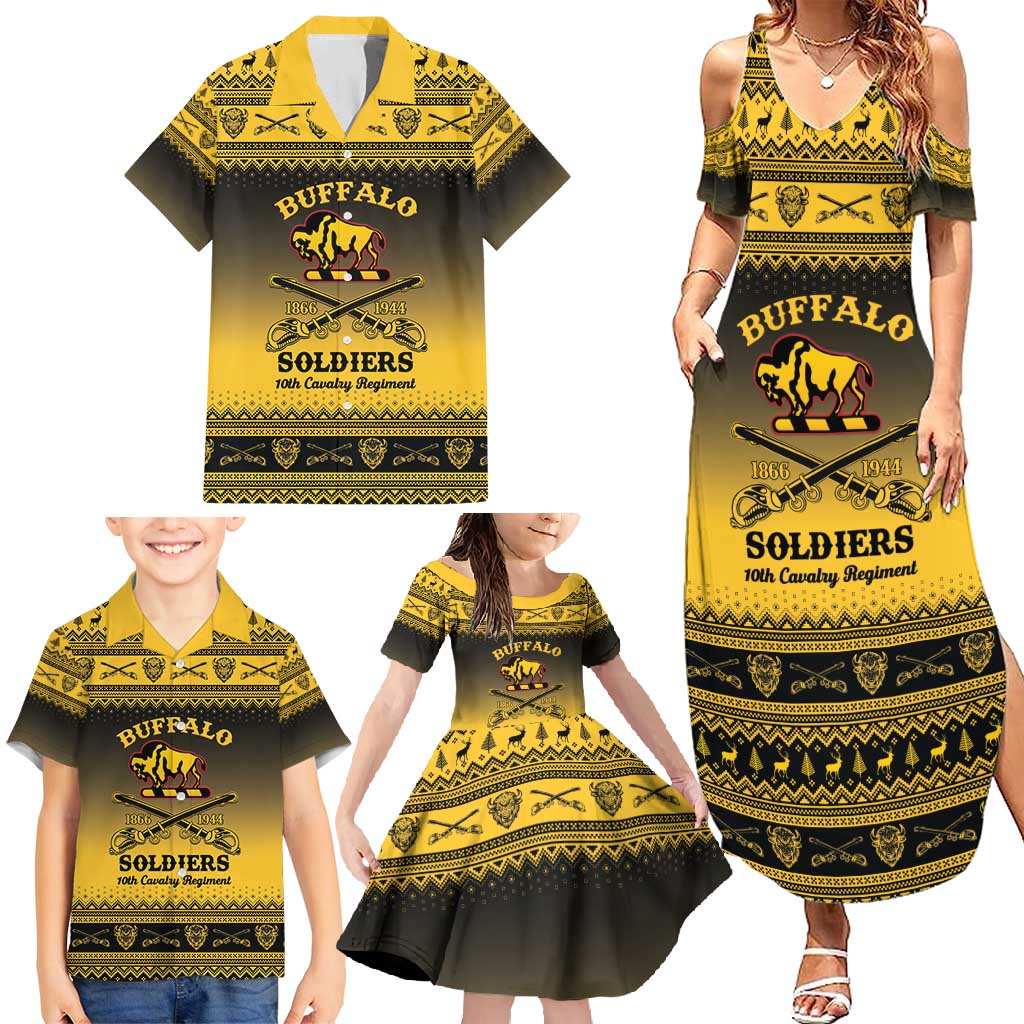 Buffalo Soldiers Christmas Family Matching Summer Maxi Dress and Hawaiian Shirt 10th Cavalry Regiment - Wonder Print Shop