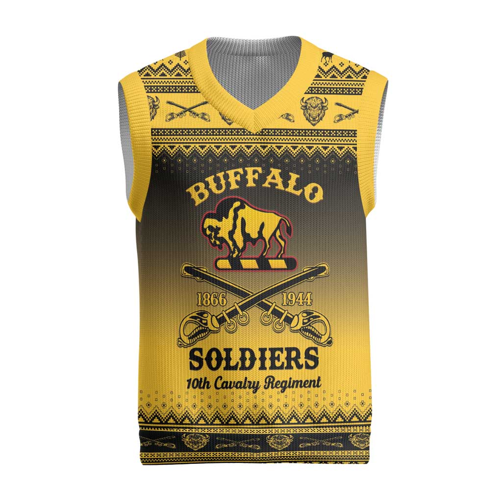 Buffalo Soldiers Christmas Knitted V-Neck Vest 10th Cavalry Regiment - Wonder Print Shop
