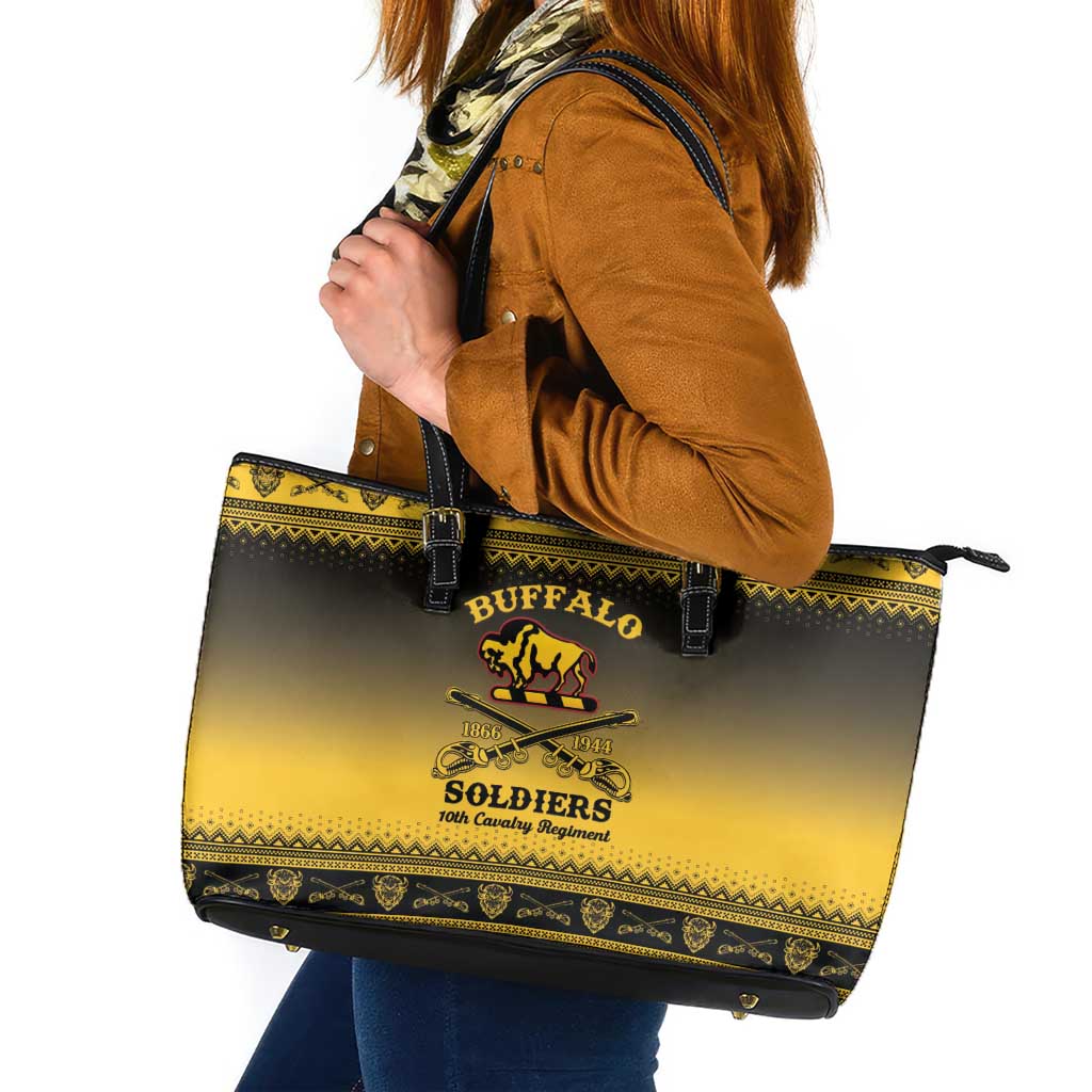 Buffalo Soldiers Christmas Leather Tote Bag 10th Cavalry Regiment - Wonder Print Shop