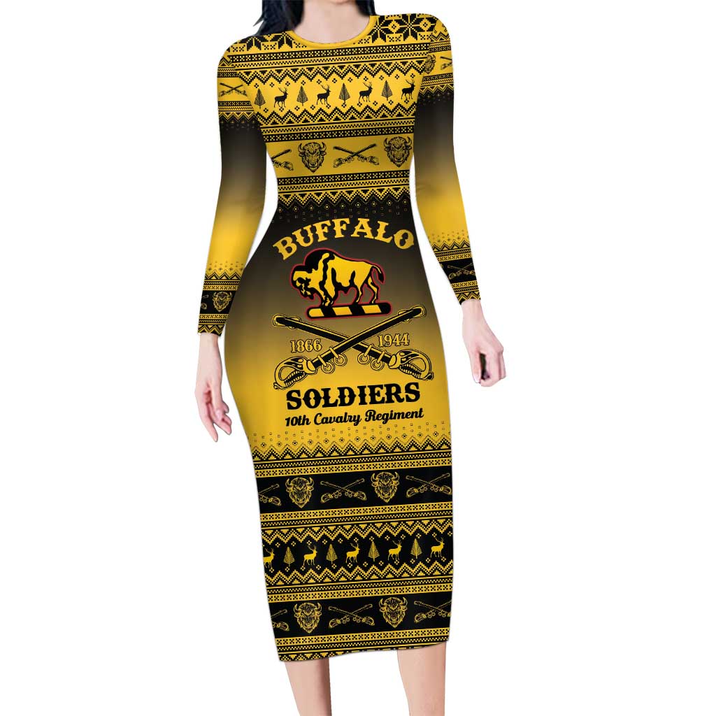 Buffalo Soldiers Christmas Long Sleeve Bodycon Dress 10th Cavalry Regiment - Wonder Print Shop
