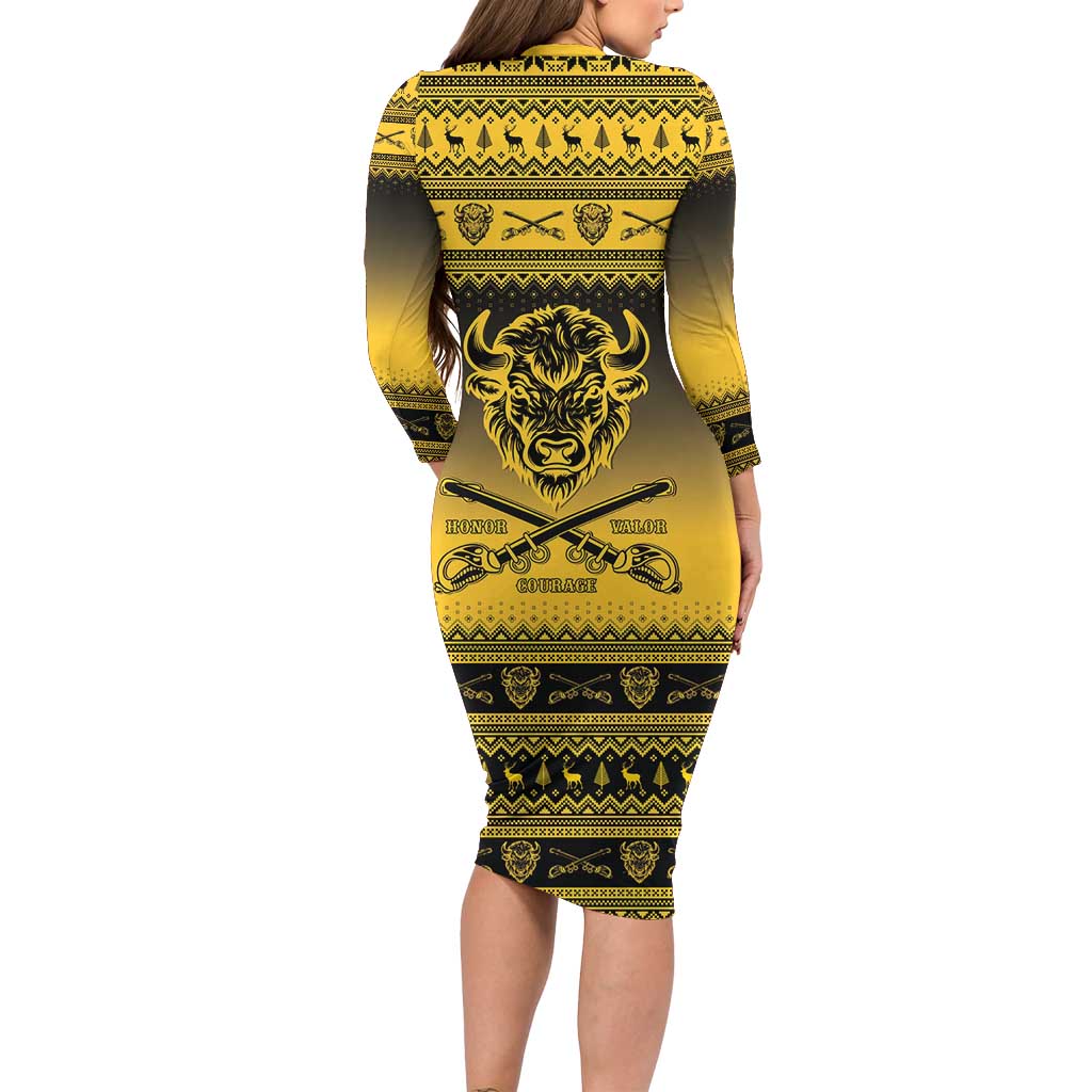 Buffalo Soldiers Christmas Long Sleeve Bodycon Dress 10th Cavalry Regiment - Wonder Print Shop