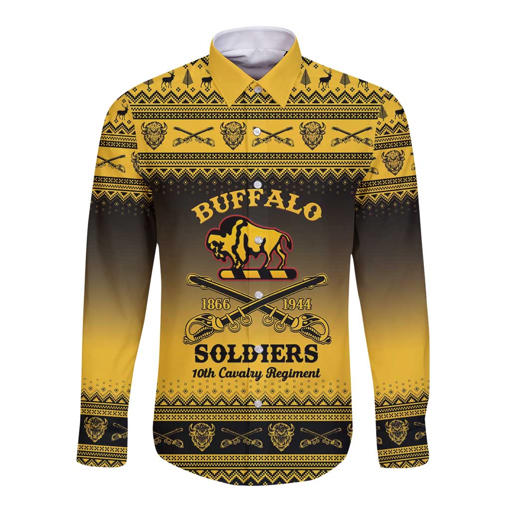 Buffalo Soldiers Christmas Long Sleeve Button Shirt 10th Cavalry Regiment - Wonder Print Shop
