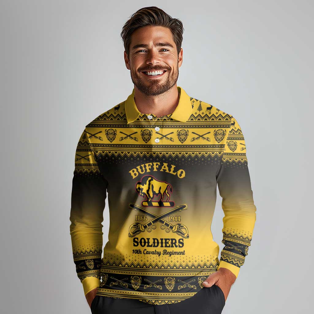Buffalo Soldiers Christmas Long Sleeve Polo Shirt 10th Cavalry Regiment - Wonder Print Shop
