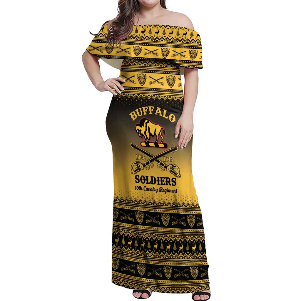 Buffalo Soldiers Christmas Off Shoulder Maxi Dress 10th Cavalry Regiment - Wonder Print Shop